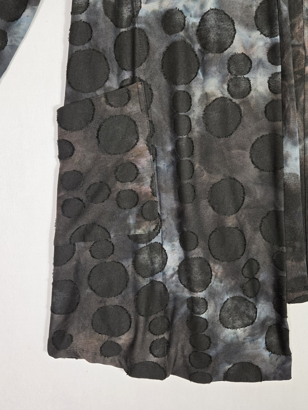 Alembika Knit Open Front Drape Swing Jacket Size 12 14 Black Grey Circle Print - Picture 11 of 16